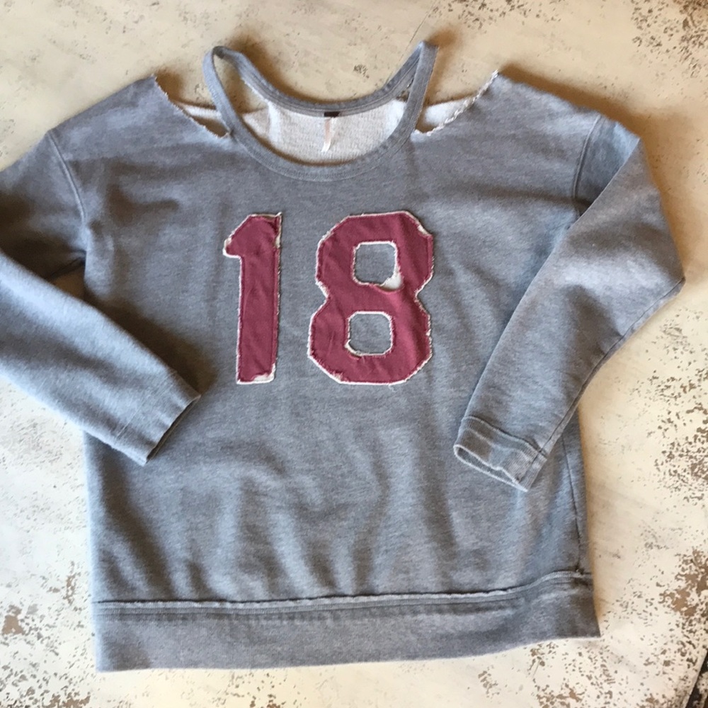 Free People Gray Sweatshirt with Pink Appliqué
